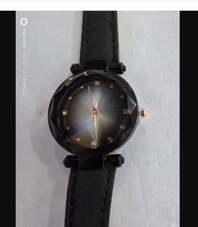Montre Femme Rose Or avec Diamants – Montre Magnétique Étoilée Étanche