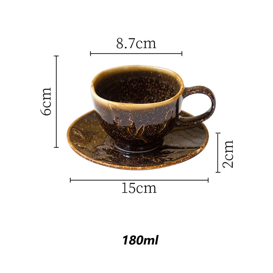 Ensemble de Café en Céramique Émaillée avec Fleurs