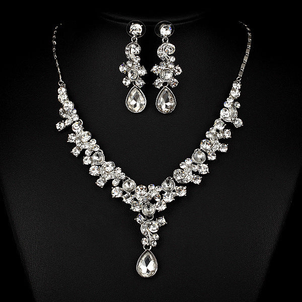 Collier et Boucles d'Oreilles de Mariée Western - Ensemble Bijoux en Diamant Transparent
