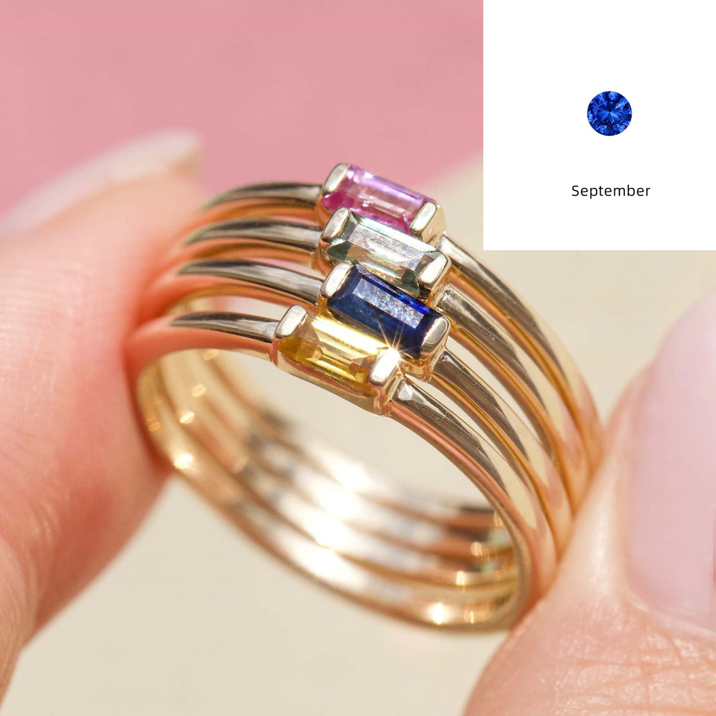 Bague en Diamant Carrée en Pierre de Naissance 12yue