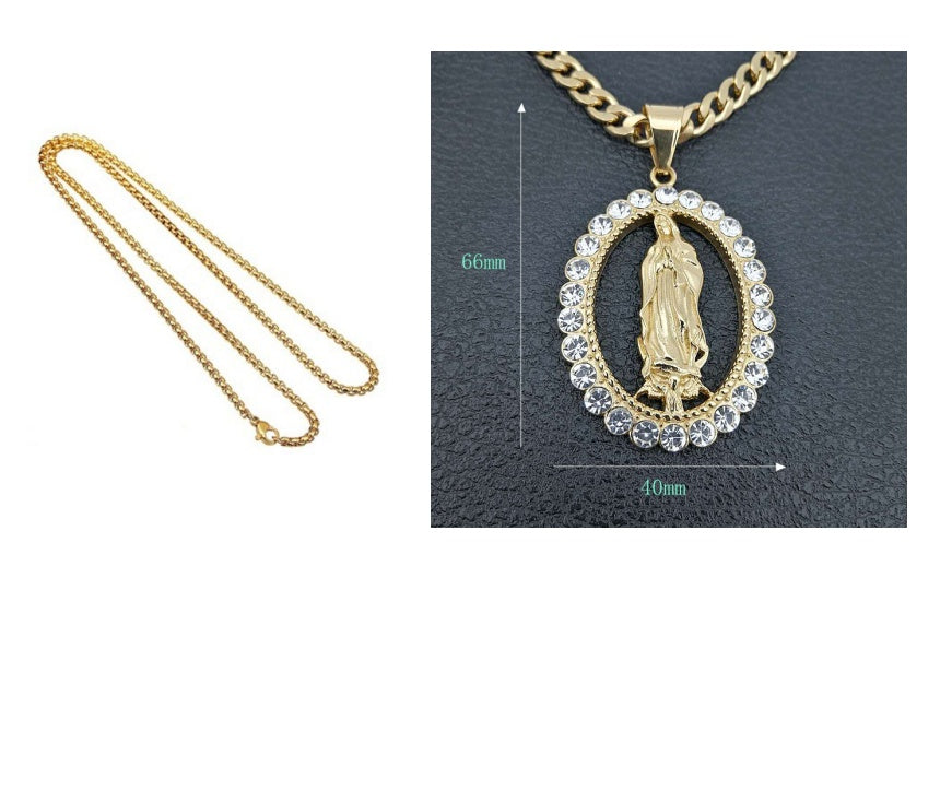 Pendentif Vierge Marie en Acier Inoxydable Doré et Diamanté