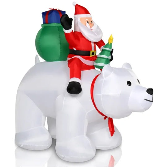 Décoration de Noël Santa Claus sur un ours polaire - Lumières LED 7pcs 6ft 15W