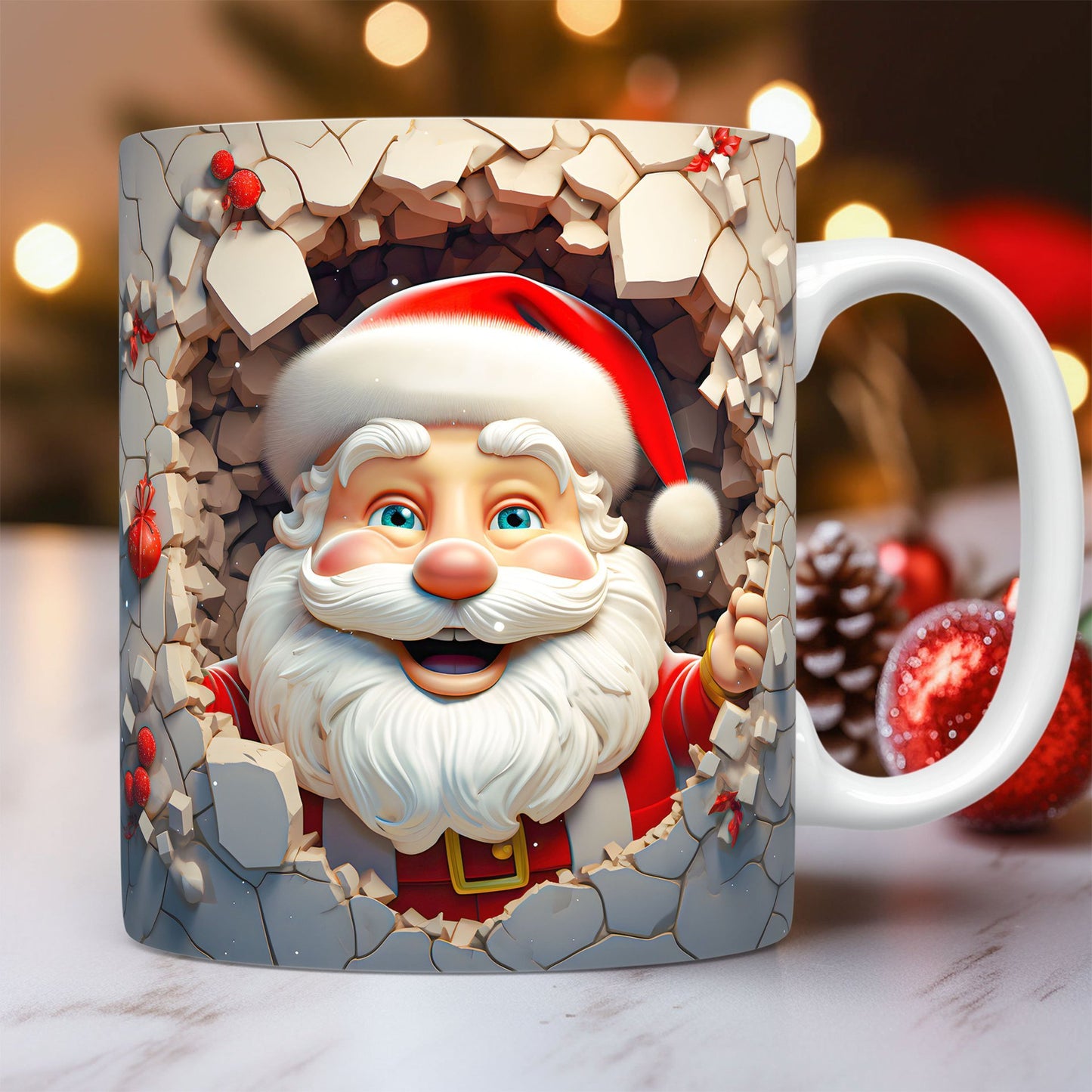 Mug en Céramique 3D de Noël – Design Unique de Bonhomme de Neige et Santa