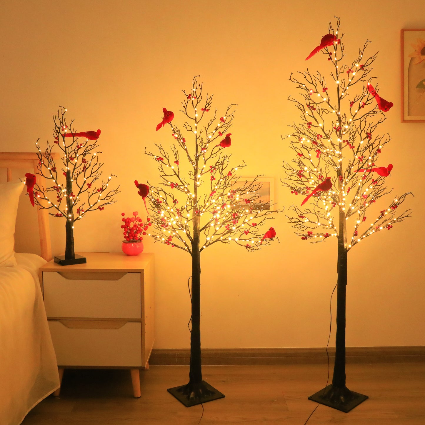 Lampe Décorative Arbre Enroulé Oiseau Rouge Lumineux pour Ambiance de Fête
