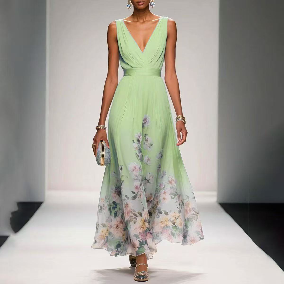Robe Imprimée Chiffon Sexy avec Débardeur