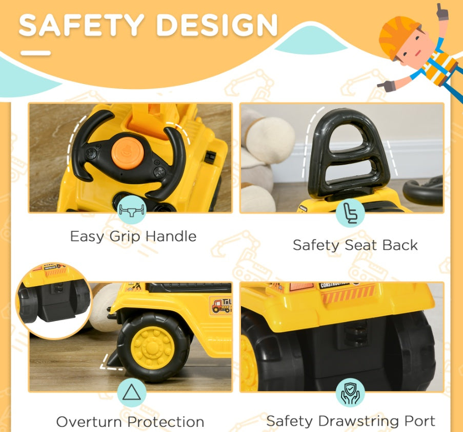 Excavateur Digger Trotteur 3-en-1 et Chariot de Traction pour Enfants