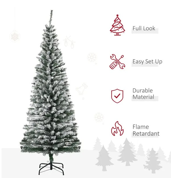 HOMCOM Sapin de Noël Artificiel Flocké de 1,8 m avec Support en Acier Pliable - Décoration Intérieure