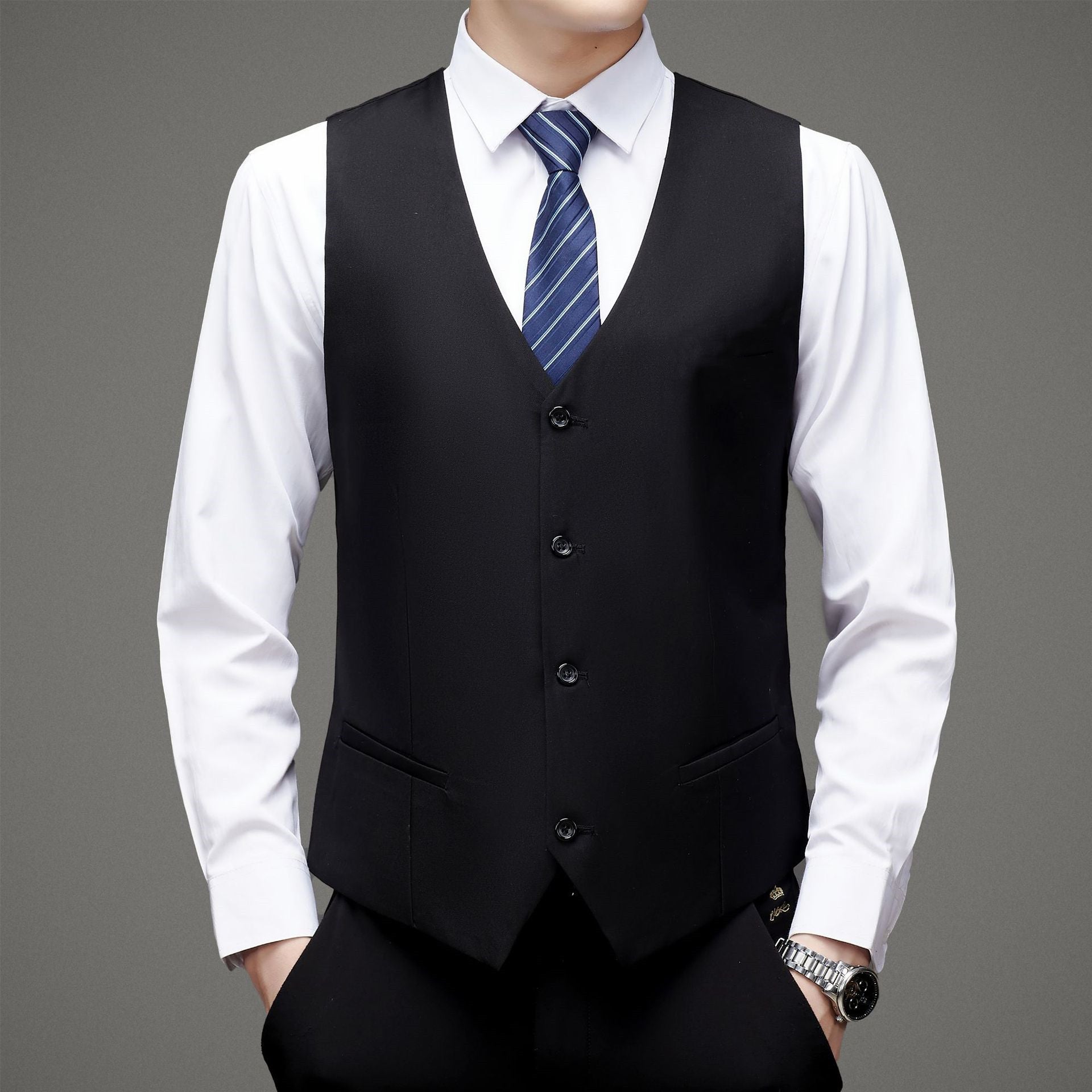 Gilet de Costume Noir Slim Fit pour Hommes - Vêtements Professionnels