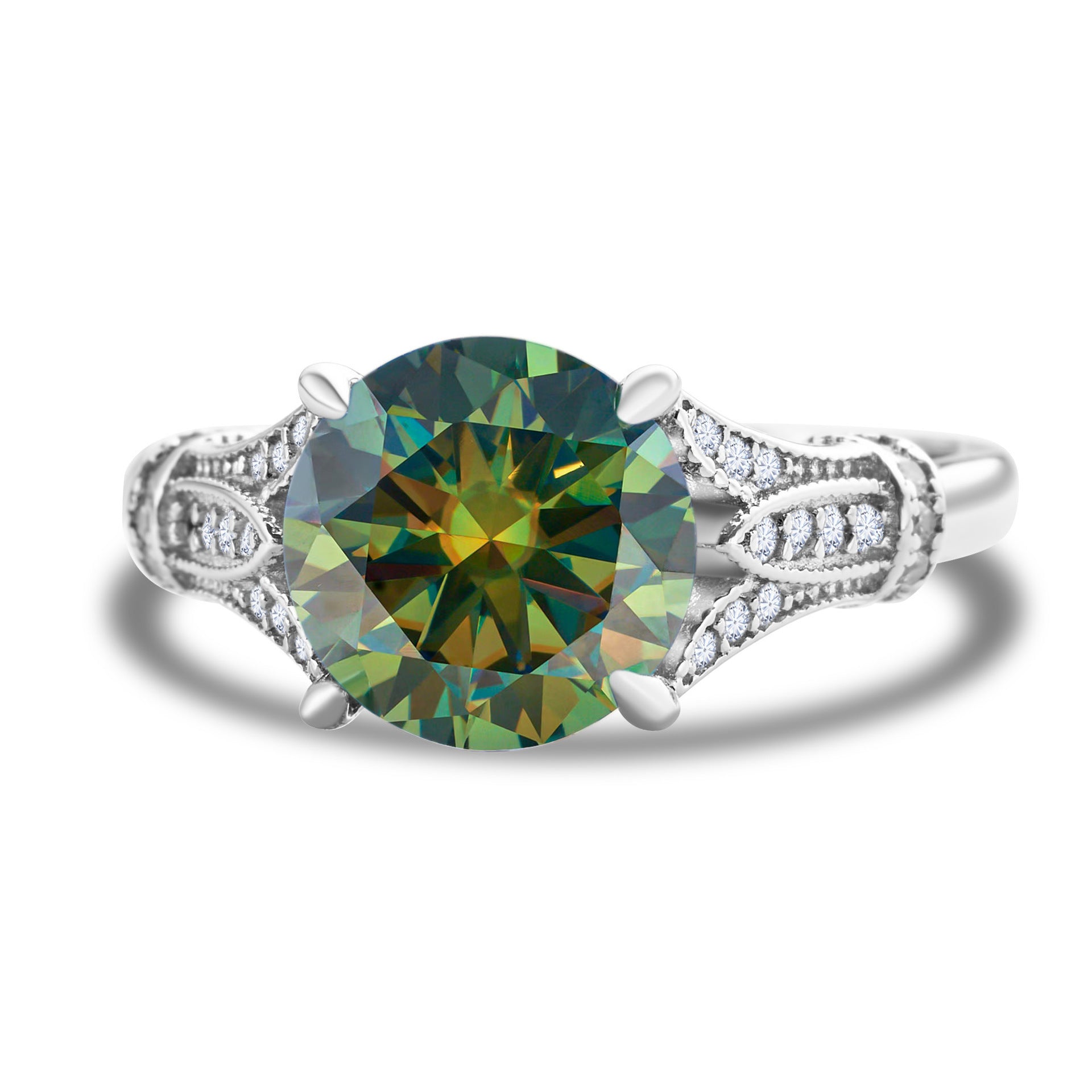 Bague en Moissanite avec Rangée de Diamants en Argent Sterling pour Femmes