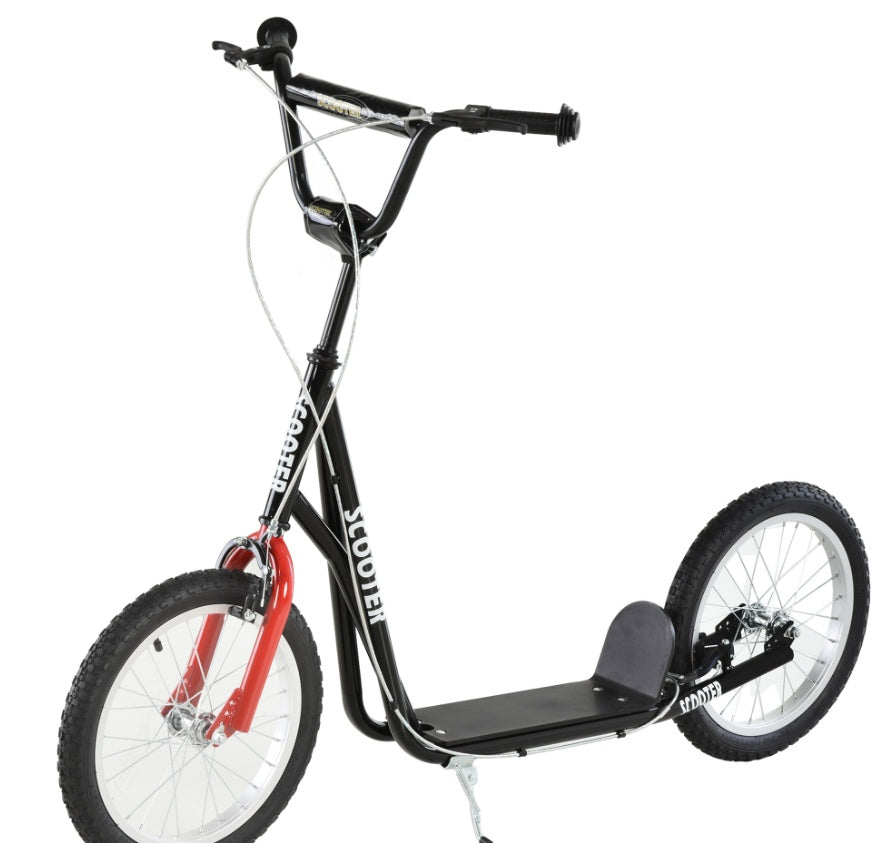 Trottinette pour Enfants, Noire, Guidon Réglable, Freins Arrière Doubles, Roues Gonflables