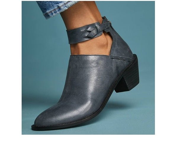Bottines Femme Découpées avec Boucle et Zip à l'Arrière – Cuir, Casual - Allomarc.com