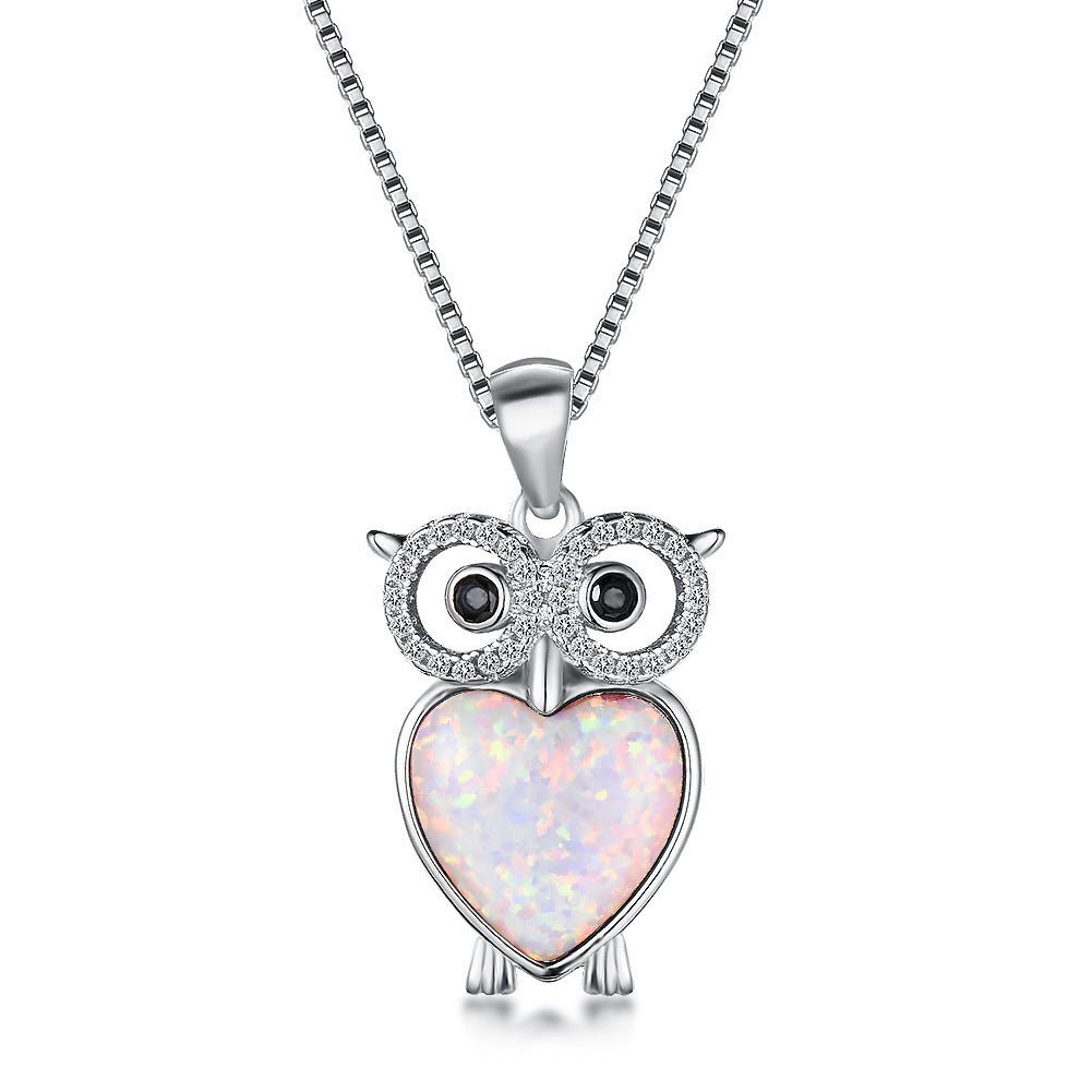 Collier Hibou en Opale Platine - Pendentif Exquis et Mignon - Allomarc.com