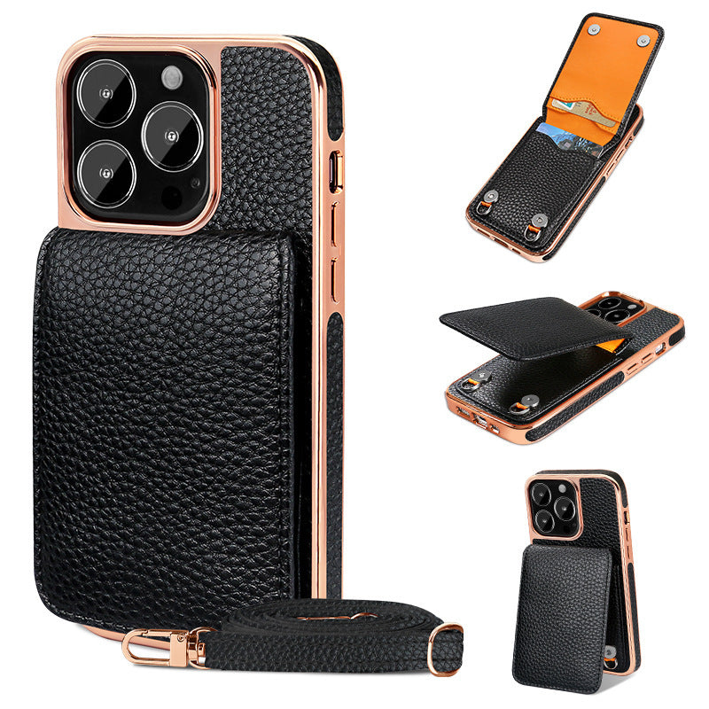 Étui de Téléphone Lanyard avec Motif Litchi pour iPhone 14