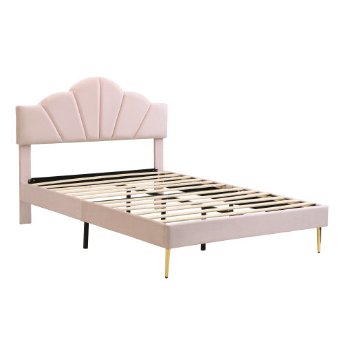 Lit en Velours Rose 150x200 cm avec Pieds en Fer Doré
