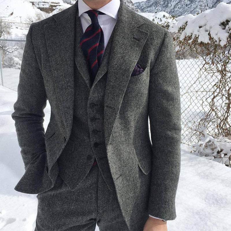 Ensemble Blazer et Pantalon en Laine Tweed Gris pour Hommes - Allomarc.com