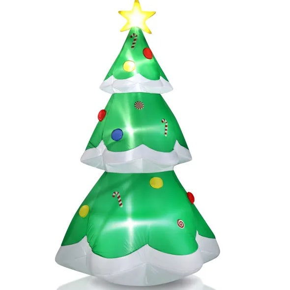 Décoration de Noël Gonflable Lumineuse de 6,9 pieds - Arbre de Noël Gonflable avec Lumières LED Intégrées