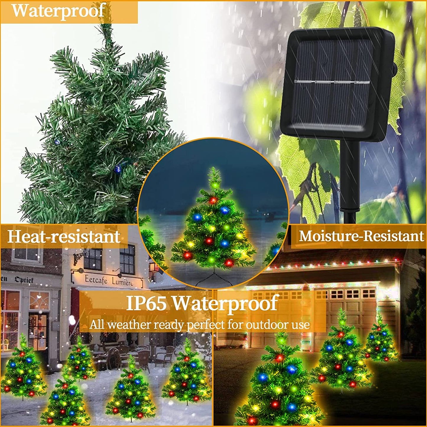 Paquet de 2 Arbres de Noël Solaires avec Lumières LED Multicolores