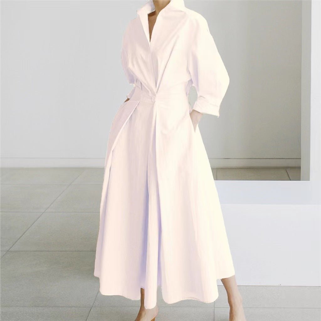 Robe à manches longues avec taille élastique et jupe évasée - Allomarc.com