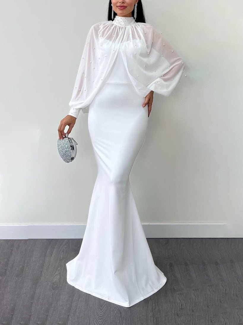 Robe Deux Pièces en Maille à Col Halter avec Perles - Allomarc.com