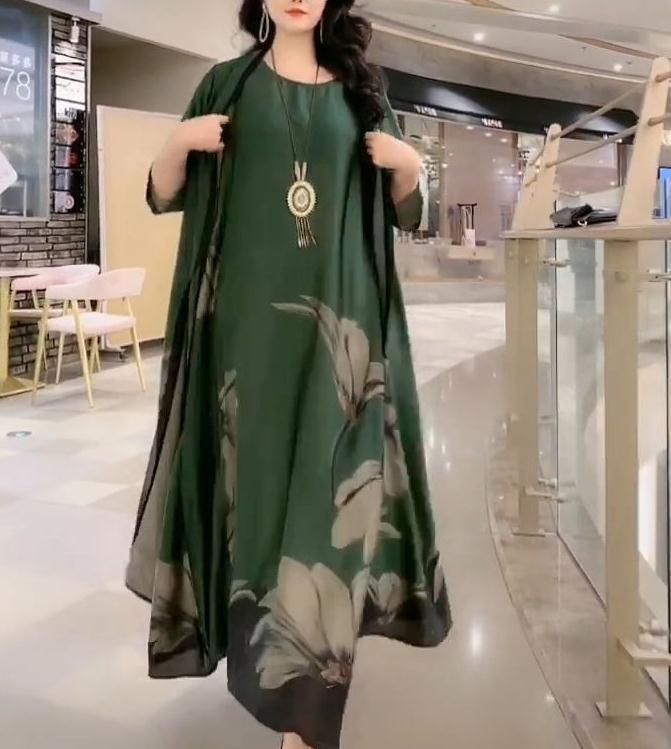 Robe en Soie Artificielle Mélangée à Imprimé - Ensemble Deux Pièces - Allomarc.com