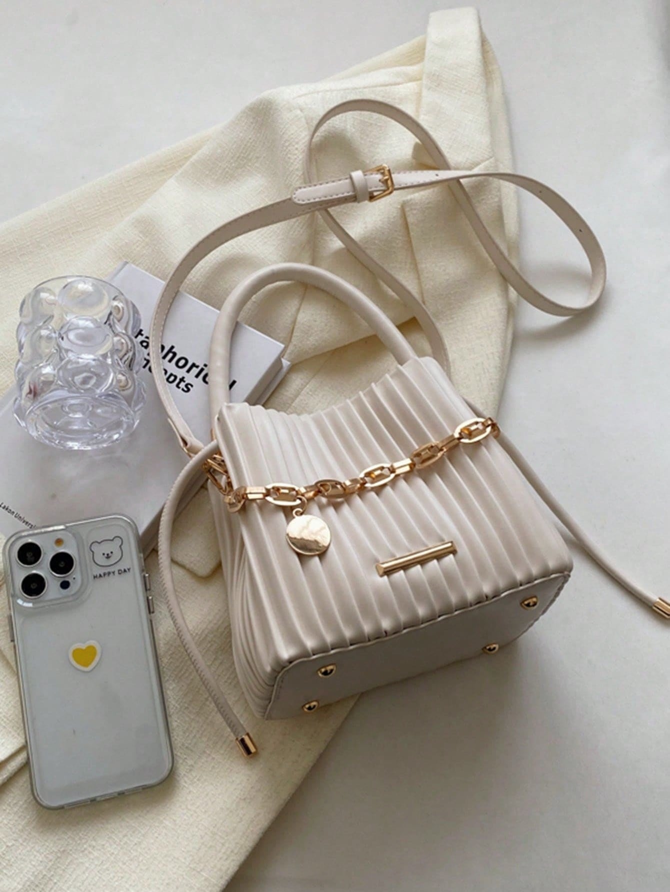 Sac à main plissé pour femme avec chaîne - Sac seau tendance - Allomarc.com