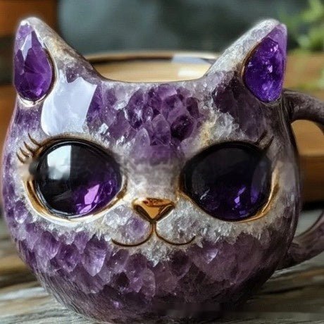 Tasse Géode Cristal Chat en Résine - Artisanat Unique - Allomarc.com
