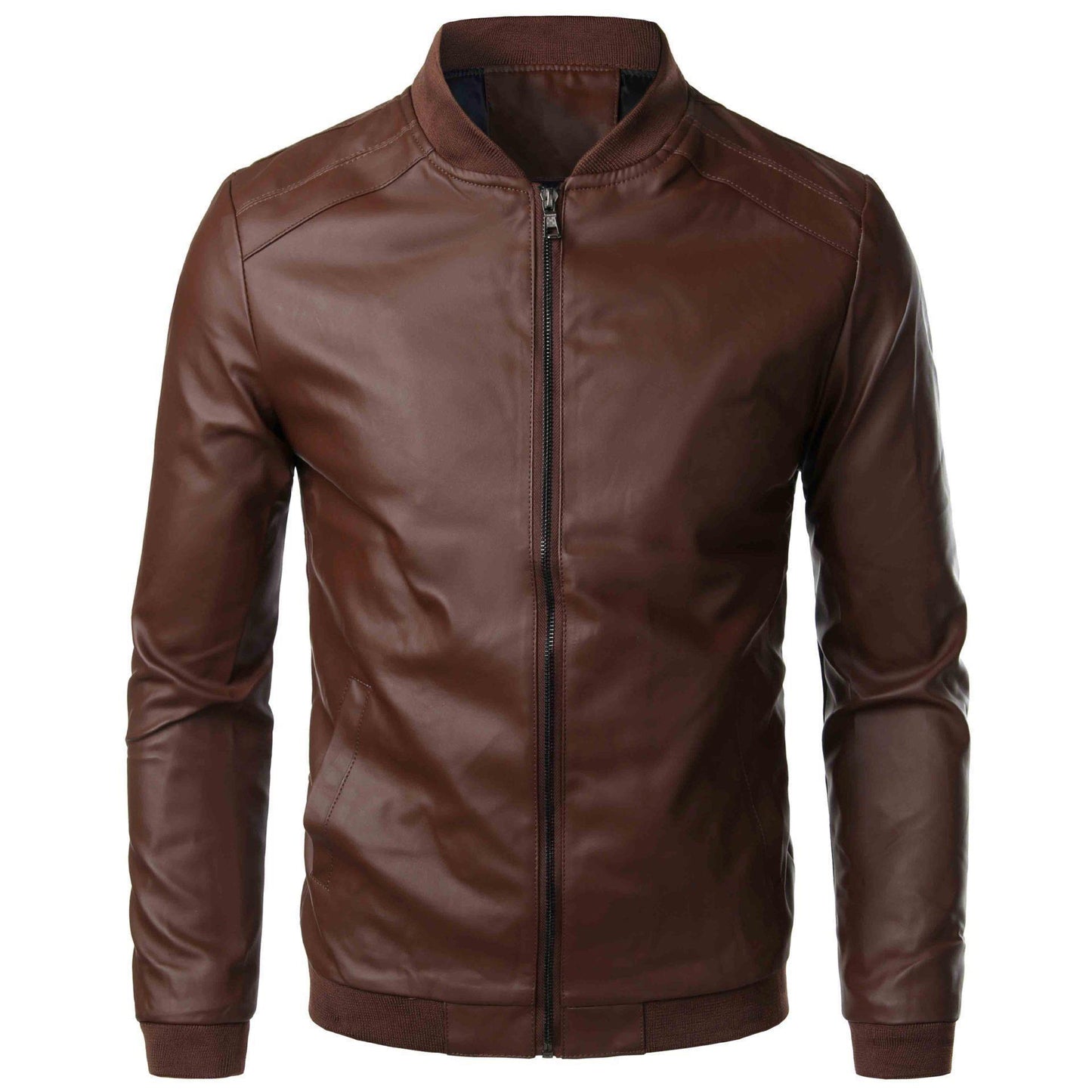 Veste en Cuir pour Homme - Manteau Slim à Col Montant Style Locomotive - Allomarc.com