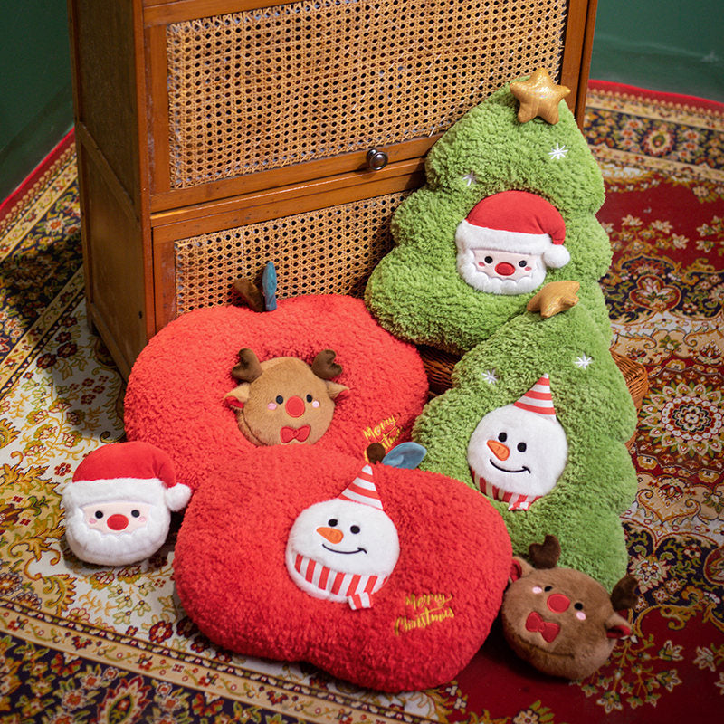 Coussin en Peluche Décoratif de Noël en Forme d'Arbre