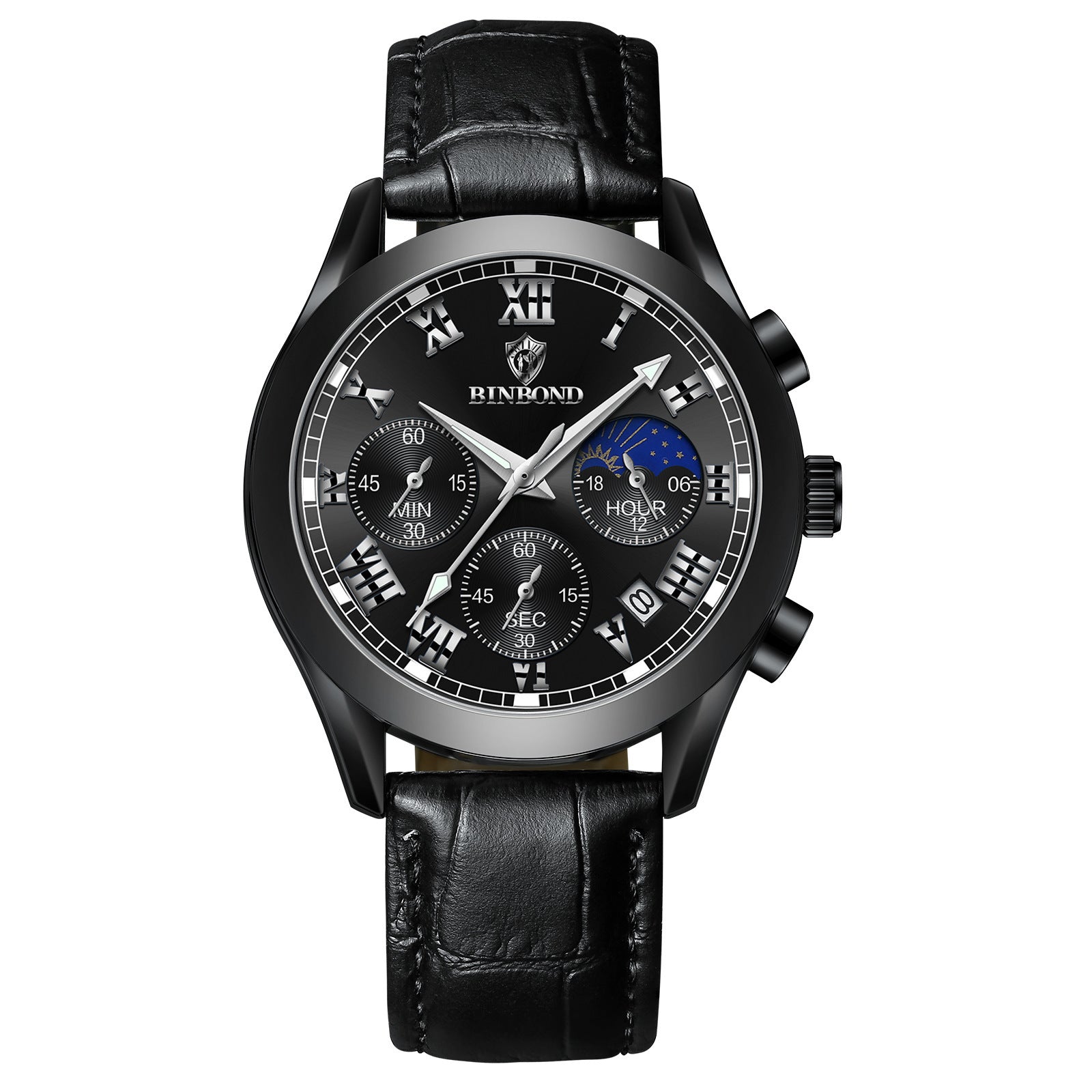 Montre Sportive Multifonctionnelle Étanche Luminante pour Hommes avec Trois Yeux et Six Aiguilles