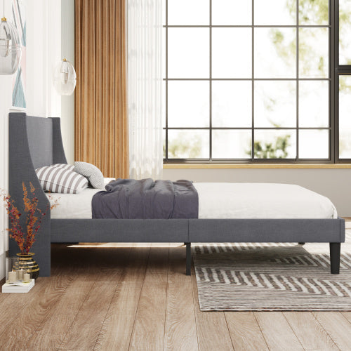 Lit Simple en Velours Vert Foncé 3FT avec Tête de Lit Ailé et Support en Lattes en Bois