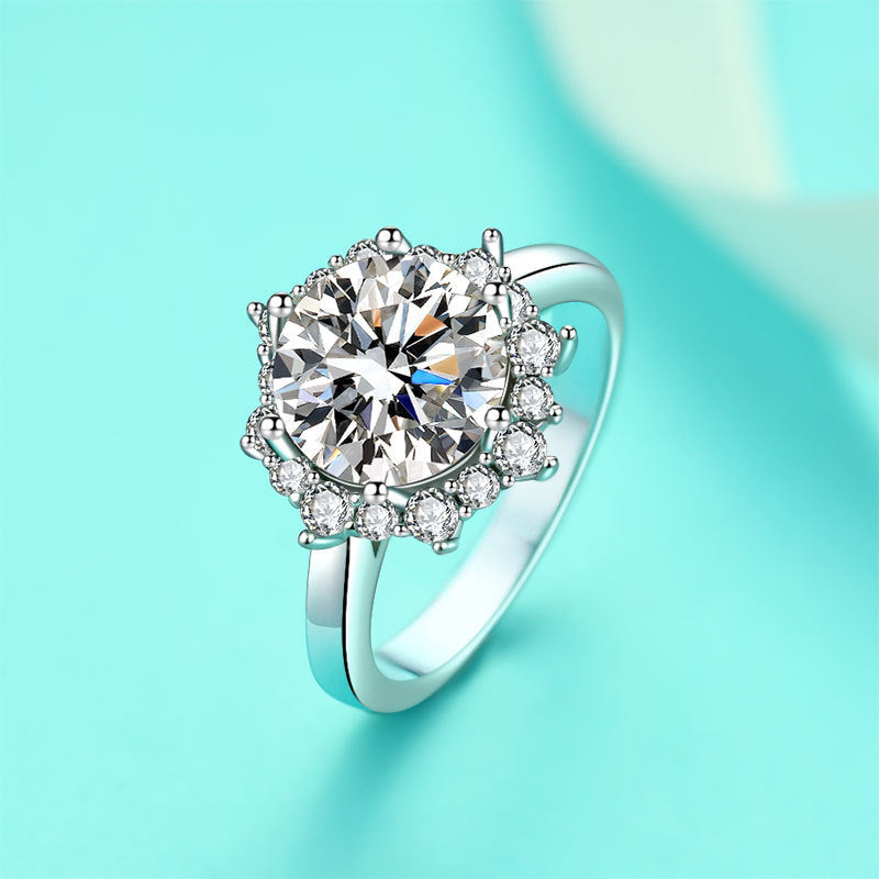 Bague de Mariage en Argent Sterling S925 avec Fleurs et Rhinestones de Luxe
