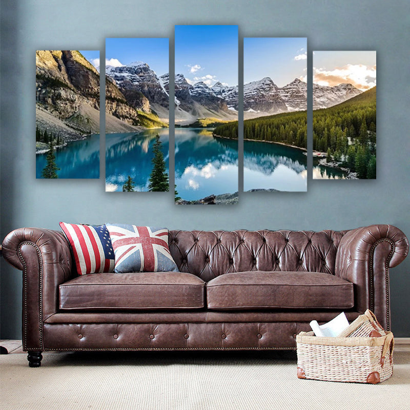 Ensemble de 5 Art Muraux en Toile Moraine Lake et Montagne pour Salon