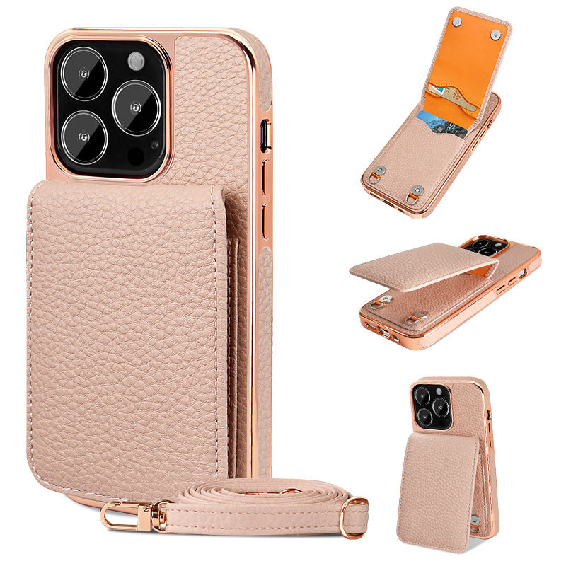 Étui de Téléphone Lanyard avec Motif Litchi pour iPhone 14