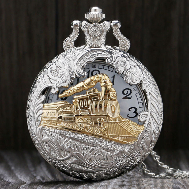 Montre de Poche Quartz Classique Grande Version Tête de Train Creuse