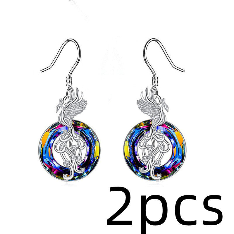 Collier en Cristal Phoenix et Boucles d'Oreilles Colorées pour Femmes