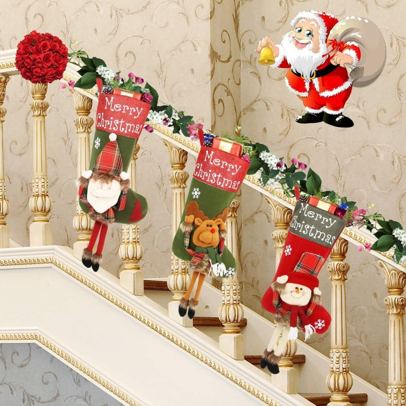 Ensemble de Grandes Chaussettes de Noël 2024 - Décorations de Noël 3D en Peluche
