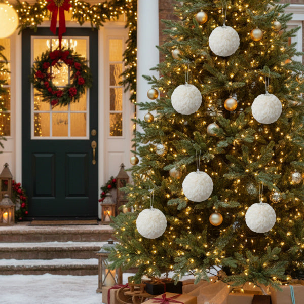 Ensemble de 6 Boules de Noël Crème Ruffle pour Décorations Suspendues