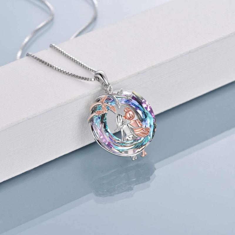 Collier Pendentif Sœurs Longs Cheveux en Branche Ronde pour Femmes