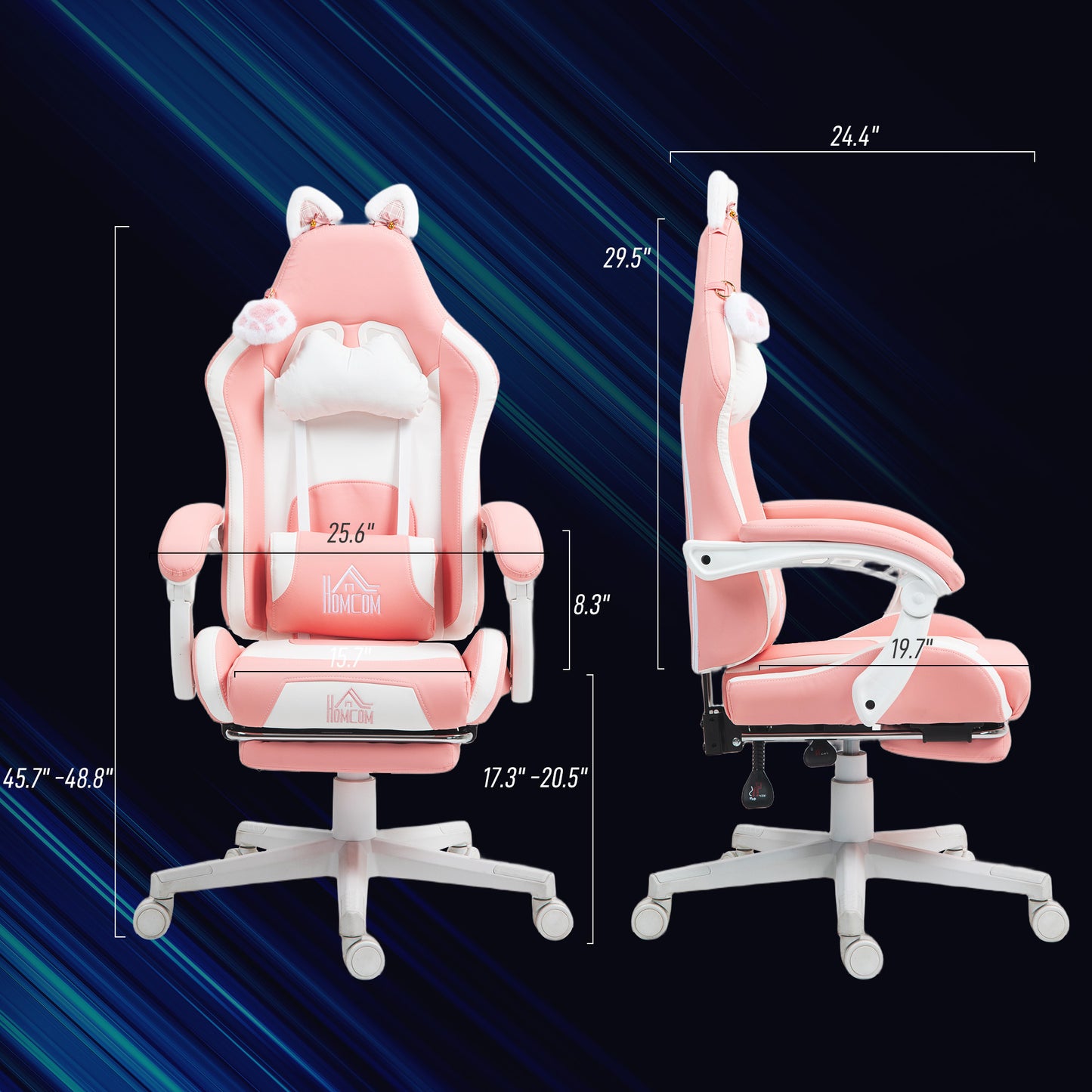 Chaise Gamer Mignonne, Fauteuil de Jeu en Similicuir avec Repose-Pieds, Têtière et Support Lombaire