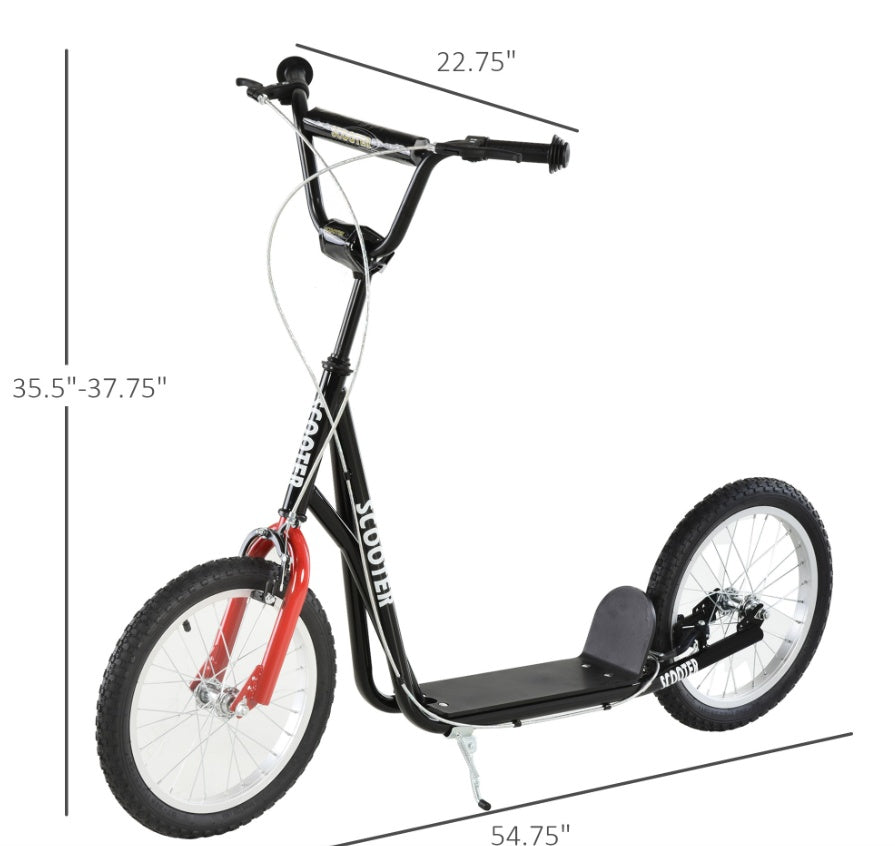 Trottinette pour Enfants, Noire, Guidon Réglable, Freins Arrière Doubles, Roues Gonflables