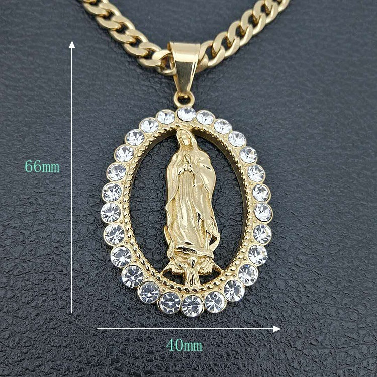 Pendentif Vierge Marie en Acier Inoxydable Doré et Diamanté