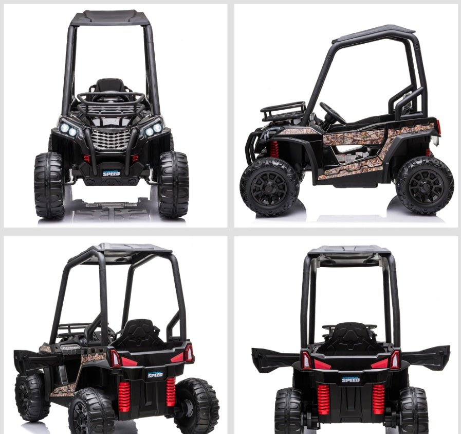 Voiture Électrique UTV 12V pour Enfants Camouflage Noir avec Télécommande et Toit Haut