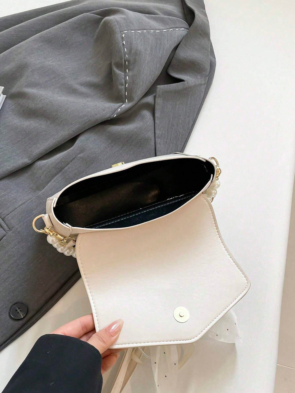 Sac à main en dentelle avec nœud en perles - Sac à bandoulière pour femmes