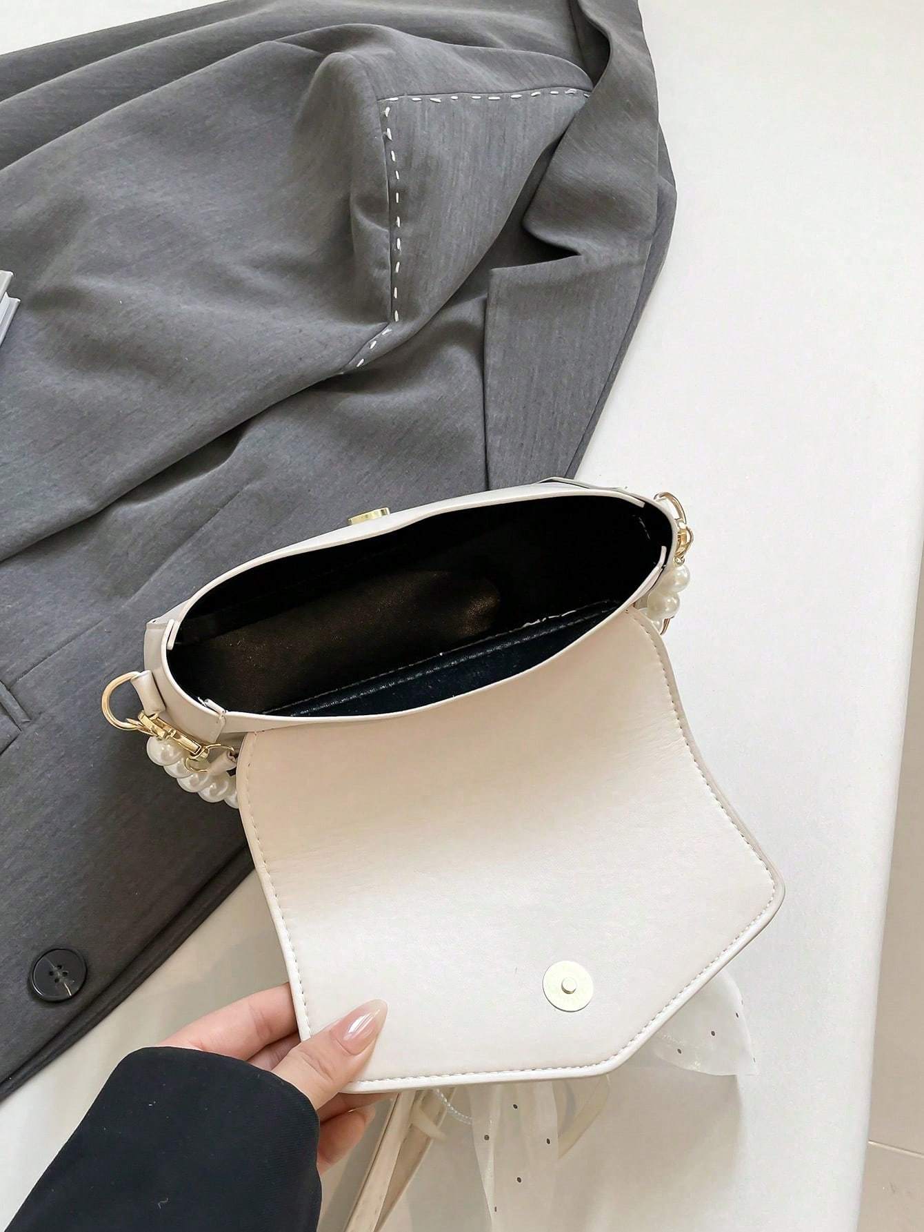 Sac à main en dentelle avec nœud en perles - Sac à bandoulière pour femmes