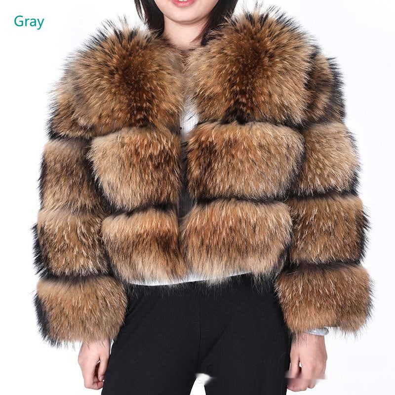 Manteau en Fourrure de Raton Laveur pour Femmes