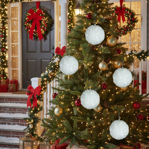 Ensemble de 6 Boules de Noël Crème Ruffle pour Décorations Suspendues