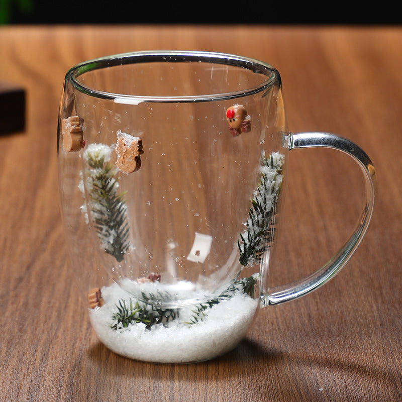 Tasse en Verre Double Couche Résistante à la Chaleur en Borosilicate pour Noël