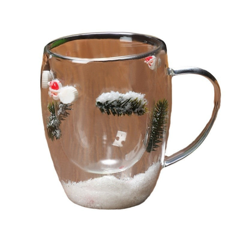 Tasse en Verre Double Couche Résistante à la Chaleur en Borosilicate pour Noël