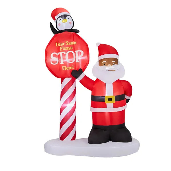 Décoration Gonflable de Noël 8,2FT avec Santa Noir et Panneau de Signalisation