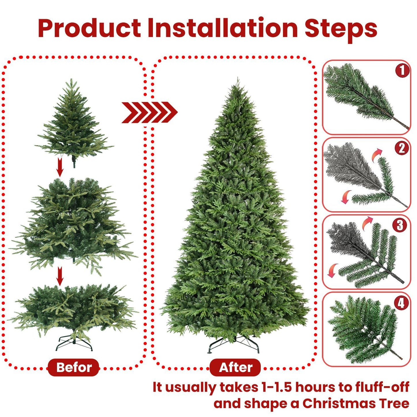 Arbre de Noël Artificiel Hybride Automatique 4ft PE PVC avec Fil en Acier